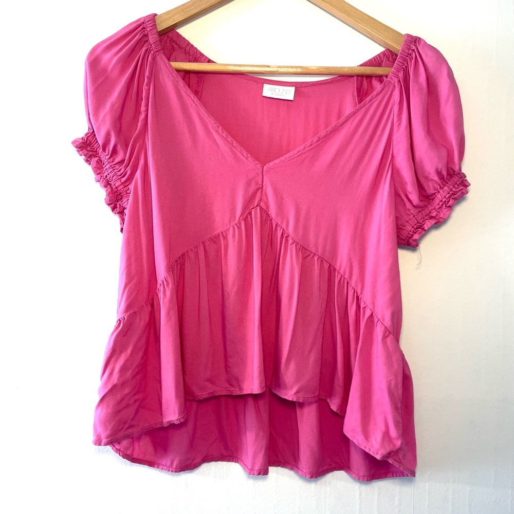 Abound Fuchsia‎ Blouse with Ruched Sleeves